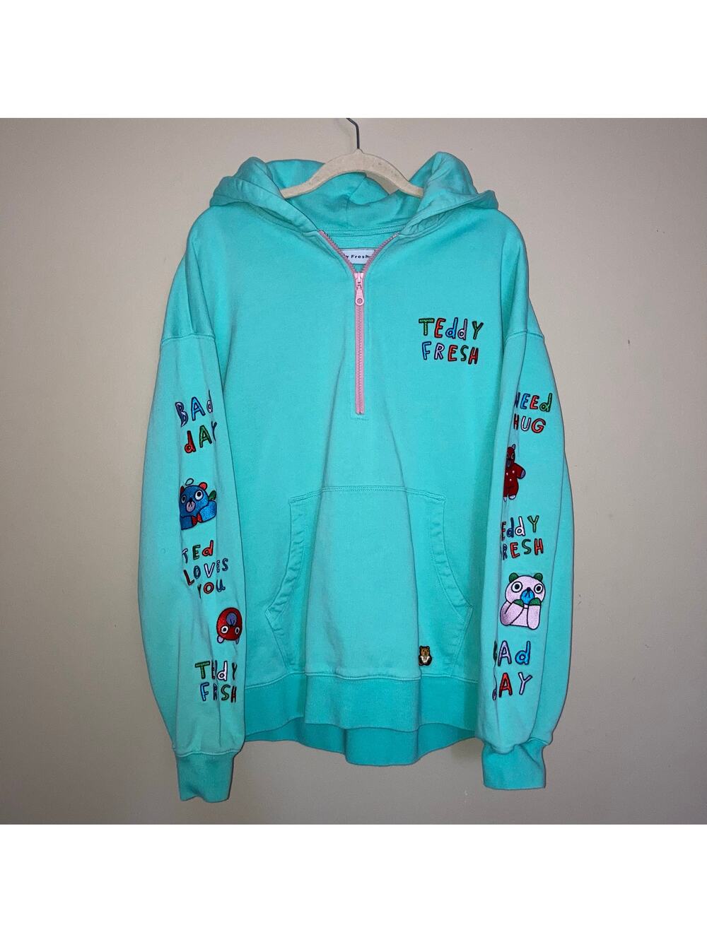 Teddy Fresh I Need A Hug Quarter Zip Hoodie Sweatshirt Pullover Size L Large